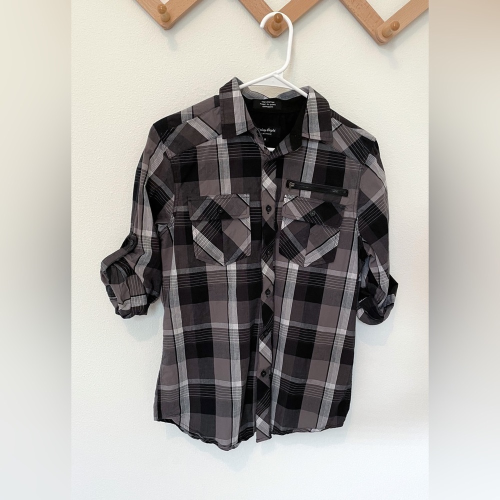Eighty Eight|‎ Mens Grey and Black Button Down Shirt